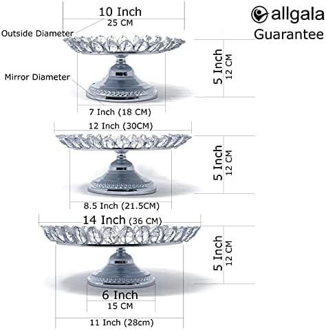 3-Piece Set Crystal Silver Plated Cheese Dessert Cupcake Cake Stand with Mirror Plate-Silver Lotus-HD89208 in, alternate view