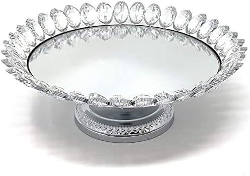 3-Piece Set Crystal Silver Plated Cheese Dessert Cupcake Cake Stand with Mirror Plate-Silver Lotus-HD89208 in, alternate view
