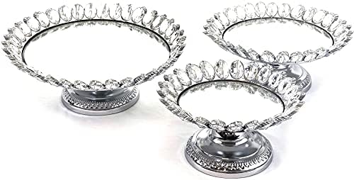 3-Piece Set Crystal Silver Plated Cheese Dessert Cupcake Cake Stand with Mirror Plate-Silver Lotus-HD89208 in, alternate view