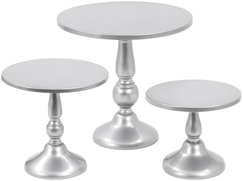 3 Piece Silver Cake Stand Set 8/10/12 Inch Metal Round Cupcake Stands Dessert Table Display Holders for Wedding
