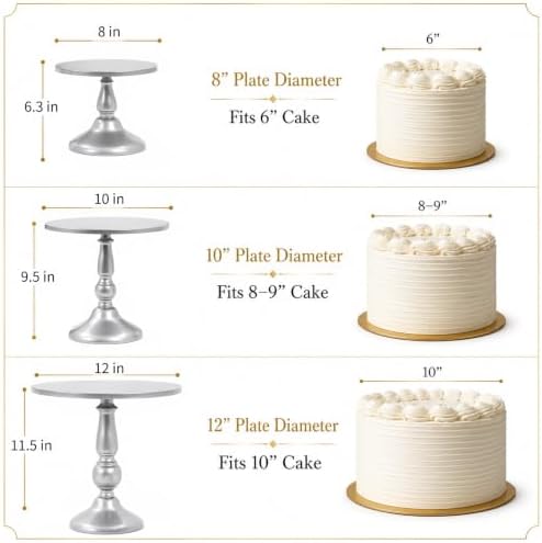 3 Piece Silver Cake Stand Set 8/10/12 Inch Metal Round Cupcake Stands Dessert Table Display Holders for Wedding, alternate