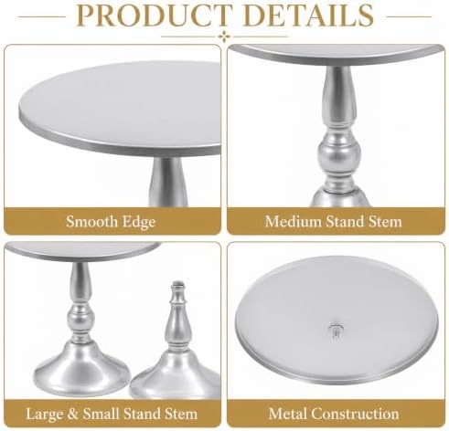 3 Piece Silver Cake Stand Set 8/10/12 Inch Metal Round Cupcake Stands Dessert Table Display Holders for Wedding, alternate