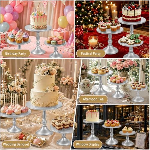 3 Piece Silver Cake Stand Set 8/10/12 Inch Metal Round Cupcake Stands Dessert Table Display Holders for Wedding, alternate