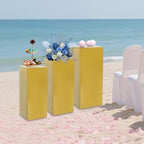 3-Piece Square Metal Pedestal Set, Gold Multi-Height Display Columns for Weddings, Art Exhibitions & Retail, alternate view 2