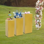 3-Piece Square Metal Pedestal Set, Gold Multi-Height Display Columns for Weddings, Art Exhibitions & Retail, alternate view 6