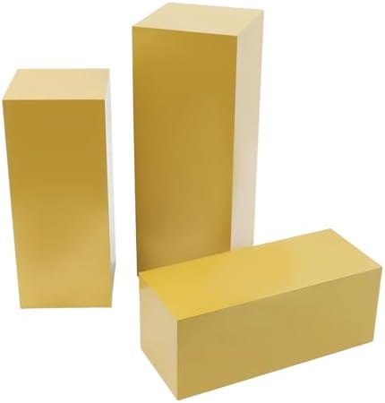 3-Piece Square Metal Pedestal Set, Gold Multi-Height Display Columns for Weddings, Art Exhibitions & Retail, alternate view 7