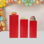 3-Piece Square Metal Pedestal Set, Red Multi-Height Display Columns for Weddings, Art Exhibitions & Retail, alternate view 4