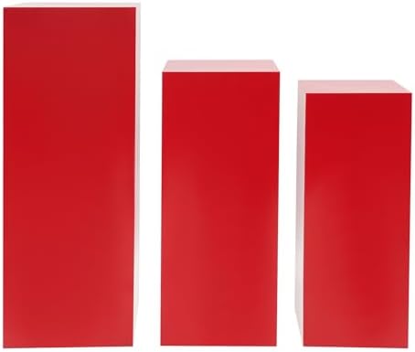 3-Piece Square Metal Pedestal Set, Red Multi-Height Display Columns for Weddings, Art Exhibitions & Retail, alternate view 7