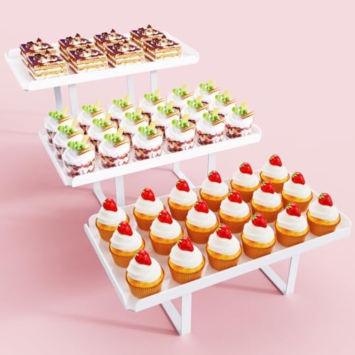 3 Pieces Cupcake Stand Holder, White Acrylic Dessert Table Display Set with Iron Support Legs for Birthday Candy