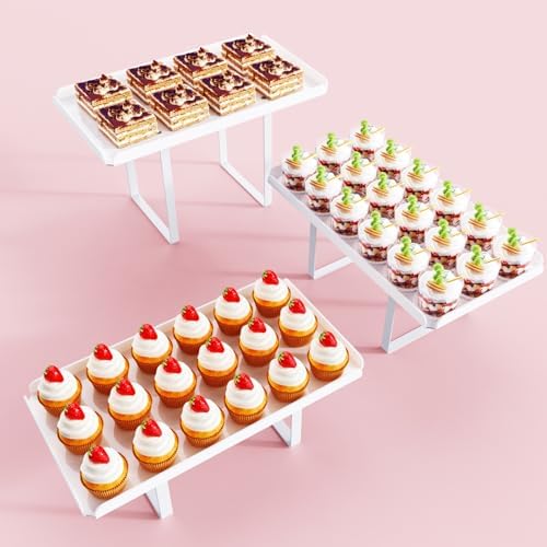 3 Pieces Cupcake Stand Holder, White Acrylic Dessert Table Display Set with Iron Support Legs for Birthday Candy, alternate