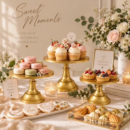 3 Pieces Gold Cake Stand, 8/10/12 Inch, Metal Wedding Cake Stand in Gold, alternate view 3