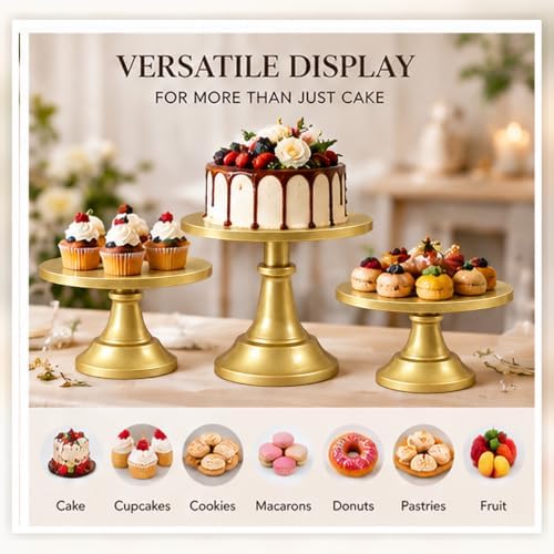3 Pieces Gold Cake Stand, 8/10/12 Inch, Metal Wedding Cake Stand in Gold, alternate view 6