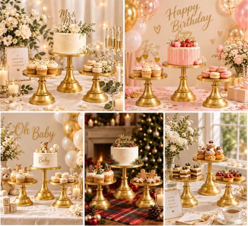 3 Pieces Gold Cake Stand, 8/10/12 Inch, Metal Wedding Cake Stand in Gold, alternate view 7