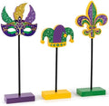3 Pieces Mardi Gras Tiered Tray Decor Wood Set, Glitter Mardi Gras Table Decor, Rustic Mardi Gras Table