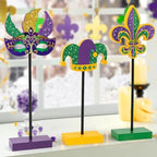 3 Pieces Mardi Gras Tiered Tray Decor Wood Set, Glitter Mardi Gras Table Decor, Rustic Mardi Gras Table, alternate view 4