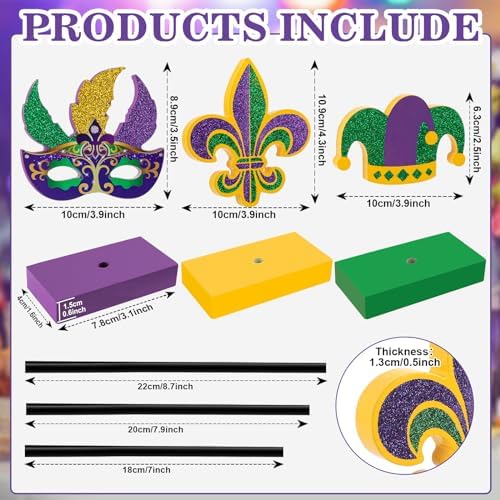 3 Pieces Mardi Gras Tiered Tray Decor Wood Set, Glitter Mardi Gras Table Decor, Rustic Mardi Gras Table, alternate view 5