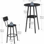 3 Pieces Round Bar Height Table and Chairs Set, Round Dining Table Set, Pub Table and Chairs for Small Space, 2, alternate
