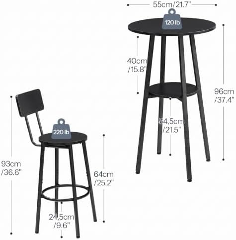 3 Pieces Round Bar Height Table and Chairs Set, Round Dining Table Set, Pub Table and Chairs for Small Space, 2, alternate