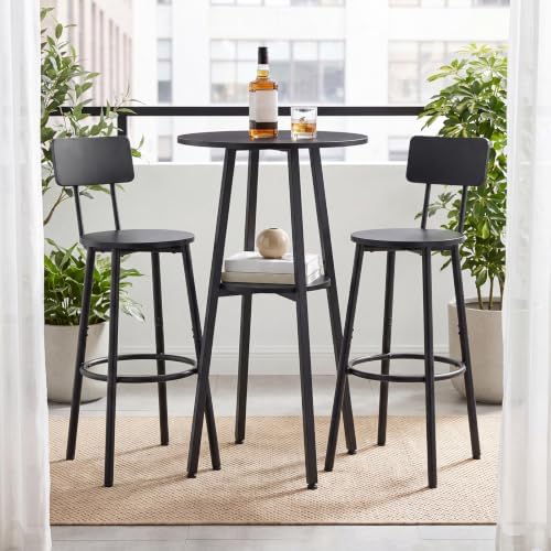 3 Pieces Round Bar Height Table and Chairs Set, Round Dining Table Set, Pub Table and Chairs for Small Space, 2, alternate