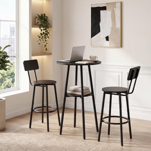 3 Pieces Round Bar Height Table and Chairs Set, Round Dining Table Set, Pub Table and Chairs for Small Space, 2, alternate