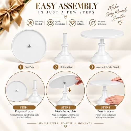 3 Pieces White Cake Stand, 8/10/12 Inch, Metal Wedding Cake Stand in White, alternate view 4
