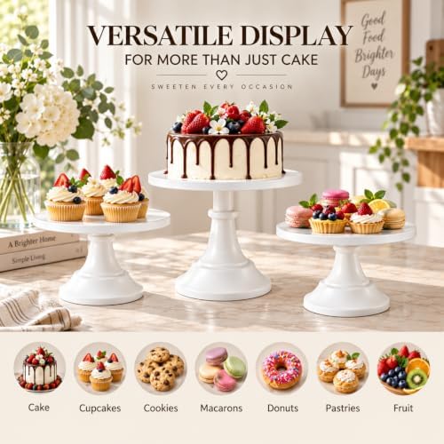 3 Pieces White Cake Stand, 8/10/12 Inch, Metal Wedding Cake Stand in White, alternate view 6