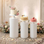 3 Pieces White Metal Pleated Cylinder Pedestal Stands in White, alternate view 2
