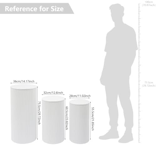 3 Pieces White Metal Pleated Cylinder Pedestal Stands in White, alternate view 3