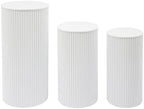 3 Pieces White Metal Pleated Cylinder Pedestal Stands in White, alternate view 6