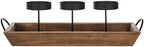 3-Pillar Black Metal Candle Holder with Rustic Wood Tray and Handles, Tabletop/Mantel Centerpiece in Overall, alternate view