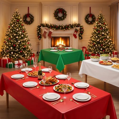 3 Roll 100FT x 54IN Christmas Plastic Tablecloth Roll with Slide Cutter Box, alternate view 2