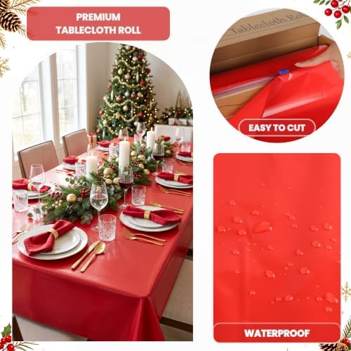 3 Roll 100FT x 54IN Christmas Plastic Tablecloth Roll with Slide Cutter Box, alternate view 5