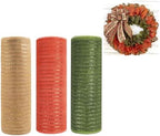 3 Roll Orange Moss Green Tan Deco Mesh Ribbon for Fall Wreath Craft