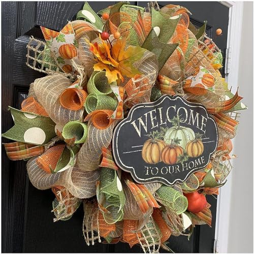 3 Roll Orange Moss Green Tan Deco Mesh Ribbon for Fall Wreath Craft, alternate view 2