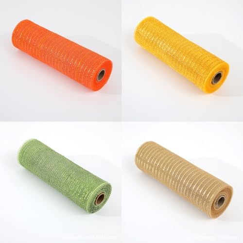 3 Roll Orange Moss Green Tan Deco Mesh Ribbon for Fall Wreath Craft, alternate view 4