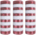 3 Roll Red White Stripe Deco Mesh Ribbon for Wreath Making Supplies