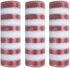 3 Roll Red White Stripe Deco Mesh Ribbon for Wreath Making Supplies