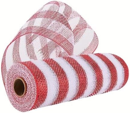 3 Roll Red White Stripe Deco Mesh Ribbon for Wreath Making Supplies, alternate view 2