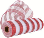 3 Roll Red White Stripe Deco Mesh Ribbon for Wreath Making Supplies, alternate view 2