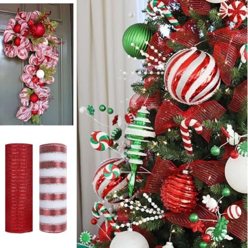3 Roll Red White Stripe Deco Mesh Ribbon for Wreath Making Supplies, alternate view 5