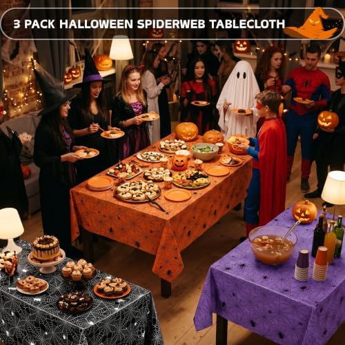 3 Rolls 100FT x 54IN Halloween Spiderweb Plastic Tablecloth with Cutter Box in Halloween Spiderweb, alternate view 2