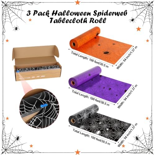 3 Rolls 100FT x 54IN Halloween Spiderweb Plastic Tablecloth with Cutter Box in Halloween Spiderweb, alternate view 7
