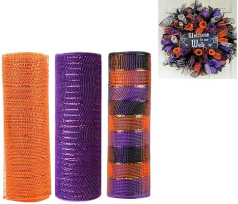 3 Rolls Orange Purple Stripe Deco Mesh Ribbon for Hallloween Wreath