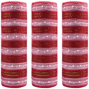 3 Rolls Snowball Red White Deco Mesh Ribbon for Christmas Wreaths
