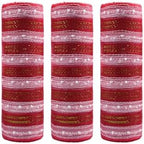 3 Rolls Snowball Red White Deco Mesh Ribbon for Christmas Wreaths