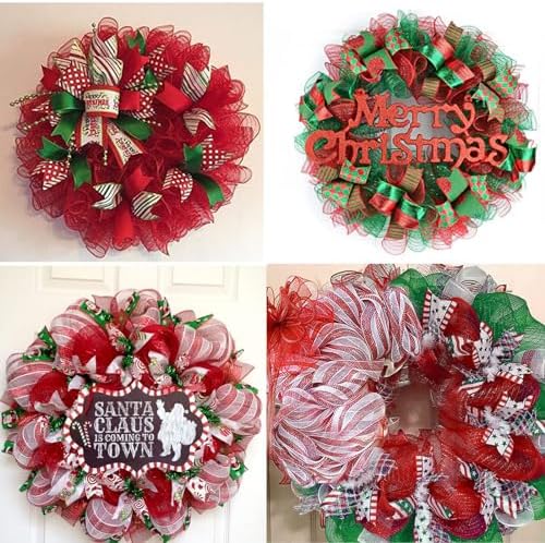 3 Rolls Snowball Red White Deco Mesh Ribbon for Christmas Wreaths, alternate view 3