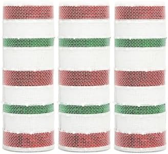 3 Rolls Snowball Red White Green Stripe Deco Mesh Ribbon for Wreath