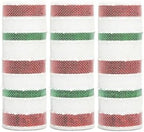 3 Rolls Snowball Red White Green Stripe Deco Mesh Ribbon for Wreath