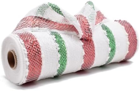 3 Rolls Snowball Red White Green Stripe Deco Mesh Ribbon for Wreath, alternate view 2