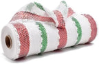3 Rolls Snowball Red White Green Stripe Deco Mesh Ribbon for Wreath, alternate view 2